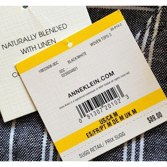 NWT Anne Klein Women's White Gray Linen Tunic 1/4 Zip Roll Tab Sleeve Top Sz M - Picture 6 of 8